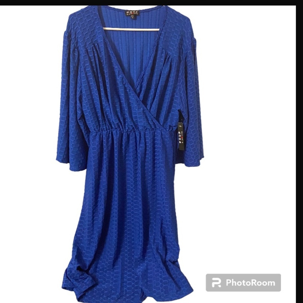 Poof New York Plus Size 1x Pullover Elastic Waist V Criss Cross Neckline Dress